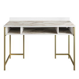 Hanah Home Mesa de Estudio Gold, Escritorio Glamuroso Blanco y Dorado, 120x75x60 cm